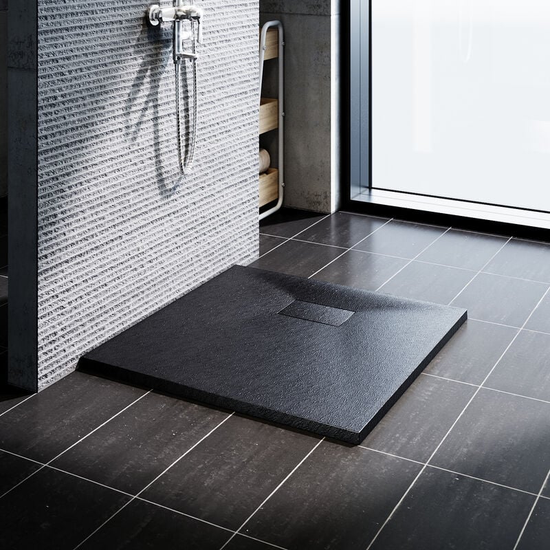 Receveur de douche Receveur de douche plat smc antidérapant, design découpable Noir 80 x 80 cm - Sonni