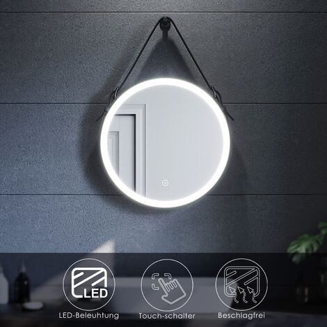 SONNI Runder Badspiegel LED Badezimmerspiegel Badezimmer-Wandspiegel Anti-Beschlag-Badezimmerspiegel mit beleuchtetem Touch-Schalter 60x60 cm IP44