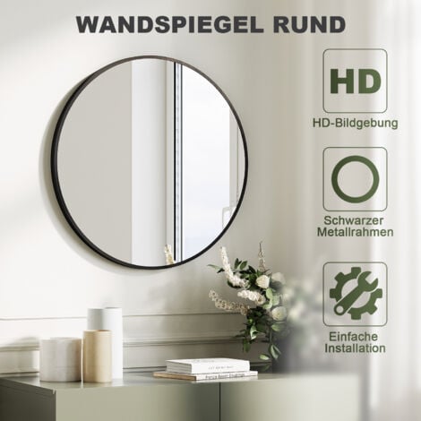 SONNI Runder Spiegel Wandspiegel hochwertigen Schwarz Aluminiumrahmen Badezimmerspiegel 50x50cm