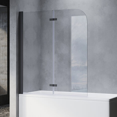 SONNI Schermo Doccia per Vasca da Bagno 120x140 cm Nero NANO-GLAS Attacco per Vasca da Bagno 2 Pezzi Pieghevole Cabina Doccia Vasca