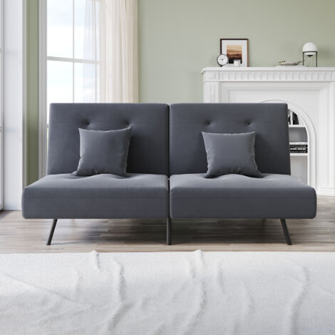 SONNI Schlafsofa mit Doppel-Falt-Design, Eisenbeine, Passend für Viele Dekorationsstile, Verstellbarer Rückenlehne und 2 Kissen, Dunkelgrau