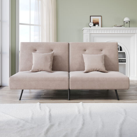 SONNI Schlafsofa mit Doppel-Falt-Design, Eisenbeine, Passend für Viele Dekorationsstile, Verstellbarer Rückenlehne und 2 Kissen, Khaki