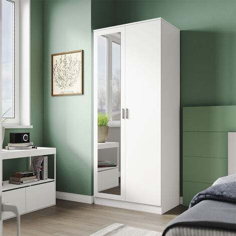SONNI Schlafzimmermöbel Set Kleiderschrank mit Spiegel und Schubladen 2 Türen Schlafzimmermöbel weiß 76x47x180cm