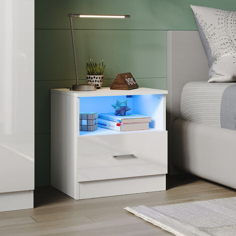 SONNI Schlafzimmermöbel Set Weiß Hochglanz Kommode mit LED Lichtern 450x350x465mm
