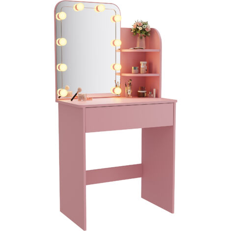 SONNI Schminktisch mit einer geräumigen Schiebeschublade 70x40x140cm Schminktisch mit LED-Beleuchtung in 3 Farben Rosa