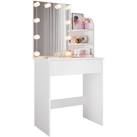 SONNI Schminktisch mit einer geräumigen Schiebeschublade 70x40x140cm Schminktisch mit LED-Beleuchtung in 3 Farben Weiß