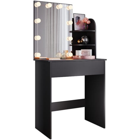 SONNI Schminktisch mit einer geräumigen Schiebeschublade,70x40x140cm Schminktisch mit LED-Beleuchtung in 3 Farben schwarz