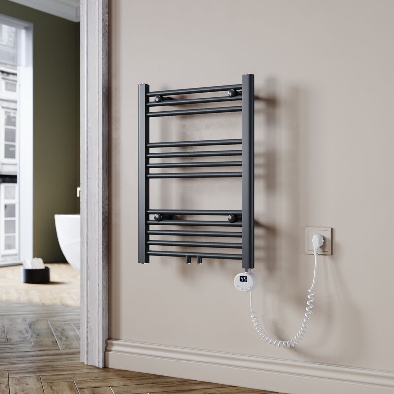 Sonni - Sèche-serviette électrique Anthracite 70x50cm radiateur électrique Sèche-serviette 400W