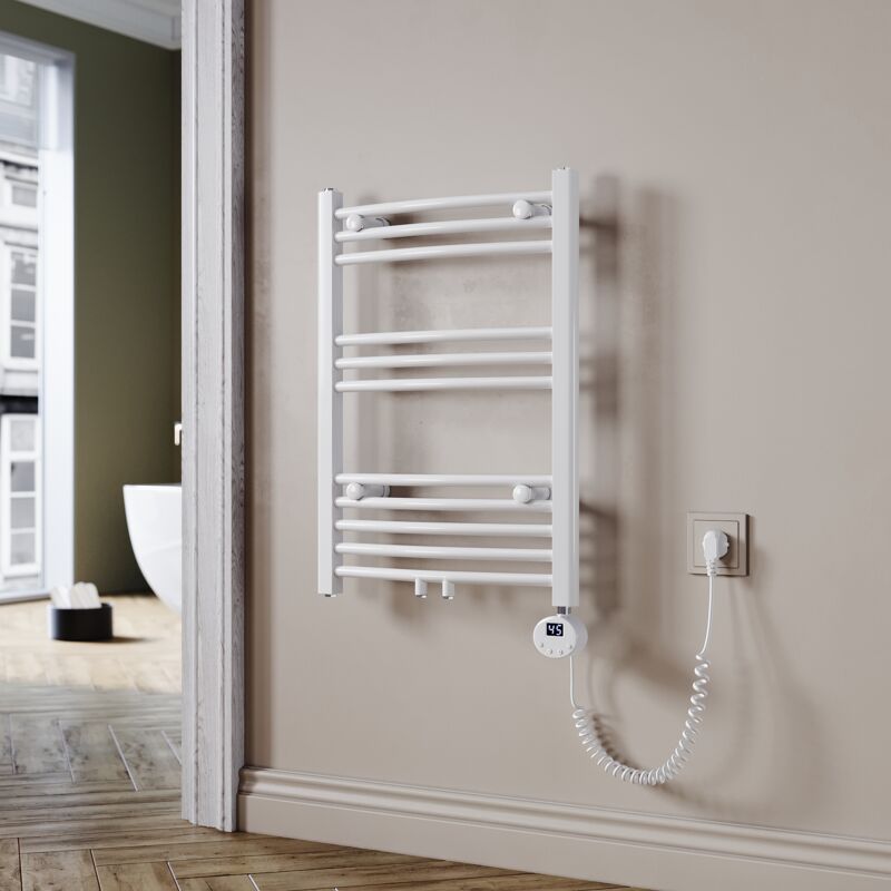 Sèche-serviette électrique Blanc 70x50cm radiateur électrique Sèche-serviette Porte-serviettes électrique Arc 400W - Sonni
