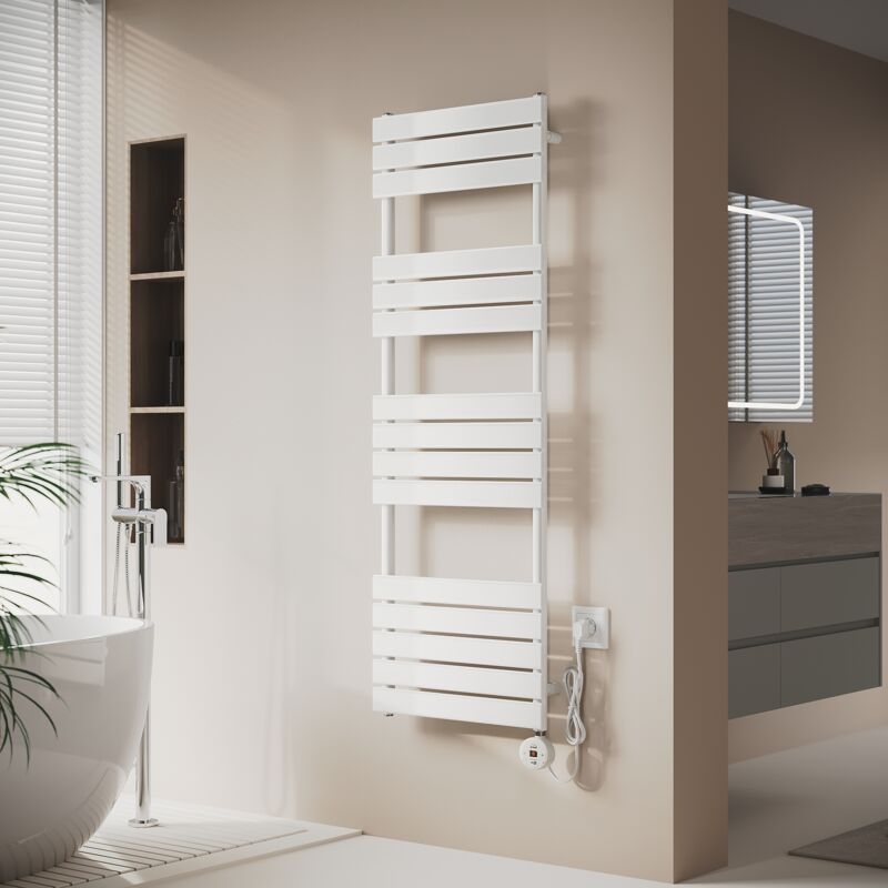 Sèche-serviettes électrique Blanc avec contrôle de Température wifi Chauffage à distance Radiateur sèche-serviettes plat 1450×500×62mm 800W - Sonni