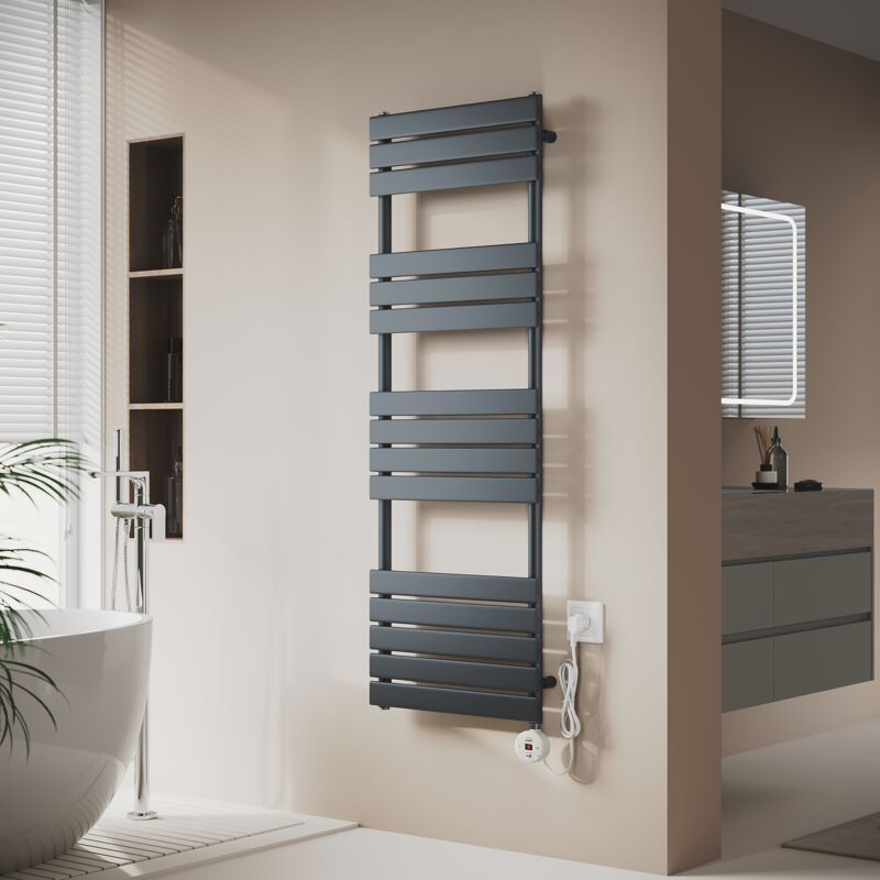 SONNI Sèche-serviettes électrique Anthracite avec contrôle de Température WIFI Chauffage à distance Radiateur sèche-serviettes plat 1450×500×62mm 800W