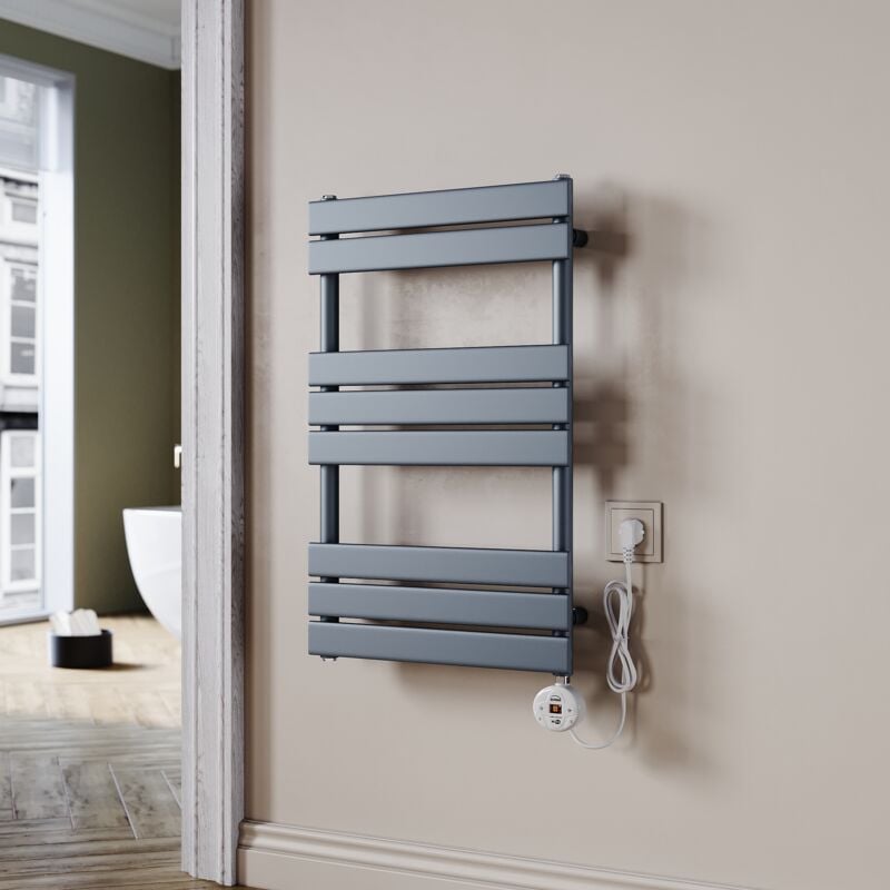 SONNI Sèche-serviettes électrique Anthracite avec contrôle de Température WIFI Chauffage à distance Radiateur sèche-serviettes plat 800×500×62mm 400W
