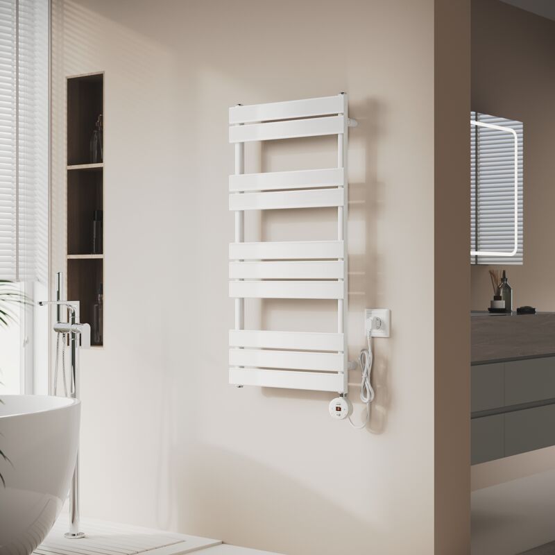 Sèche-serviettes électrique Blanc avec contrôle de Température wifi Chauffage à distance Radiateur sèche-serviettes plat 1000×500×62mm 600W - Sonni