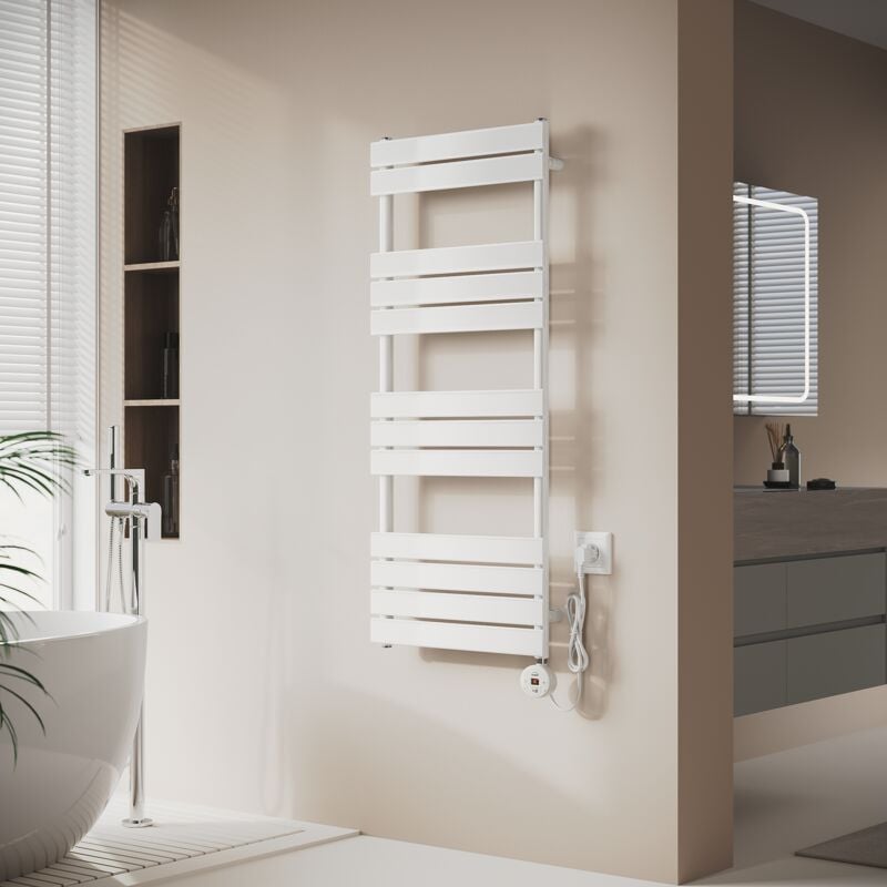 Sèche-serviettes électrique Blanc avec contrôle de Température wifi Chauffage à distance Radiateur sèche-serviettes plat 1200×500×62mm 600W - Sonni