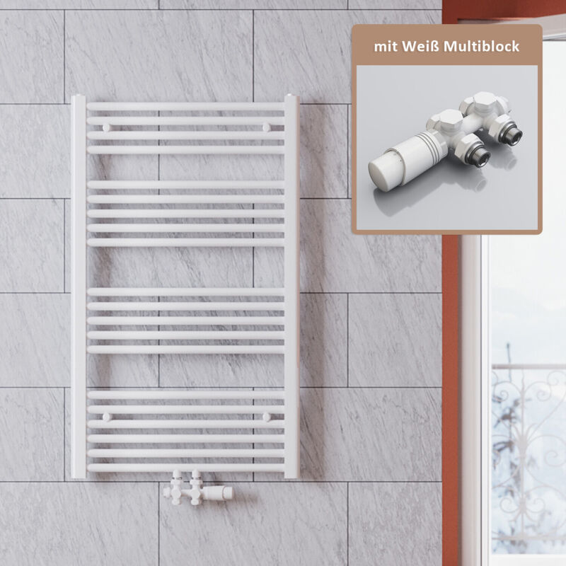 Sonni - Sèche-serviettes Salle de bain 1000x600mm Radiateur de salle de bain blanc Radiateur tête thermostatique,avec vanne,575 Watt