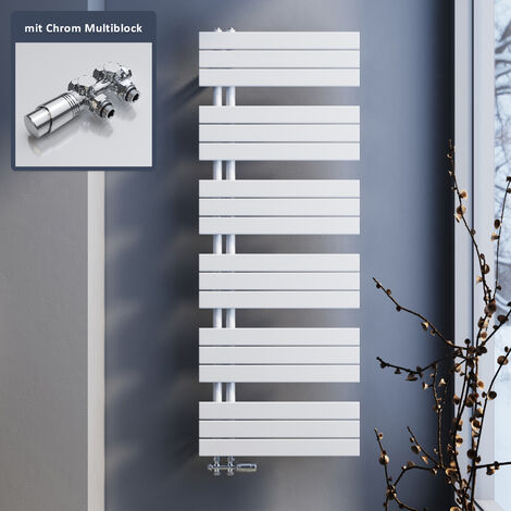SONNI Sèche-serviettes SONNI Chauffage Radiateur de salle de bain Design Radiateur de salle de bain blanc 1590x600mm,avec multibloc chromé