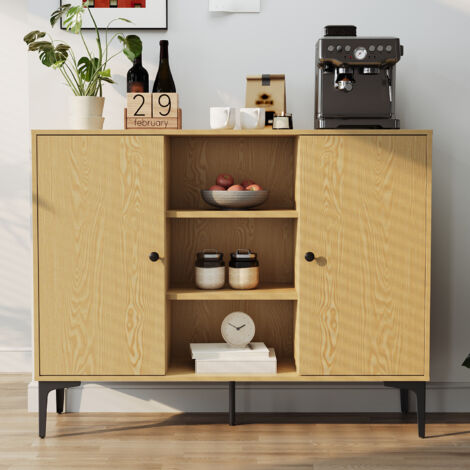 SONNI Sideboard Küchenschrank zweitüriger Schrank Original Holzfarbe, für Wohnzimmer, Esszimmer oder Küche, 120x35x93 cm