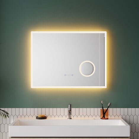 EASYCOMFORT Specchio Bagno con Luce LED, Funzione Anti-Appannamento e Tasti  Touch, 70x50cm, Argento