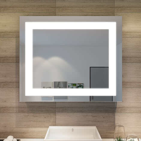 SONNI Specchio da bagno con illuminazione a LED Specchio da bagno con luce a risparmio energetico 60 x 50 cm bianco freddo IP44 Specchio da bagno da parete Specchio da bagno