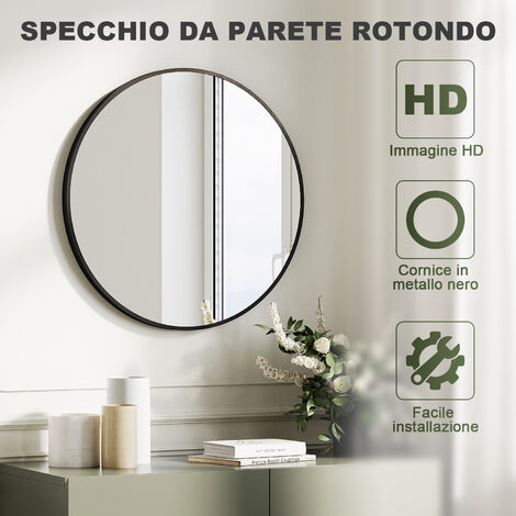 [en.casa] Specchio Rotondo da Parete Ø 40 cm Specchio Bagno Tondo Specchio  con Cornice in Alluminio Specchio da Muro per Ingresso, Camera da Letto 