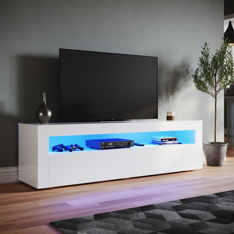 Sonni - Tableau tv Lowboard Armoire basse avec éclairage led Blanc brillant Armoire tv