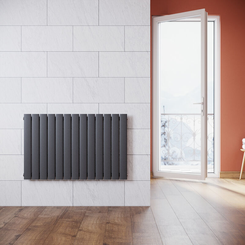 Radiateur eau chaude en acier Conception murale Vertical Tube plat Radiateur chauffage central 630x1004mm Panneau Unique Anthracite (684W) Horizontal