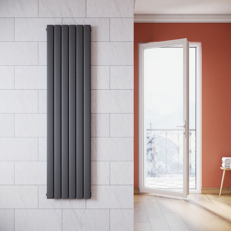 Radiateur eau chaude en acier Conception murale Vertical Tube plat Radiateur chauffage central 1800x465mm Panneau Double Anthracite (1598W) - Sonni
