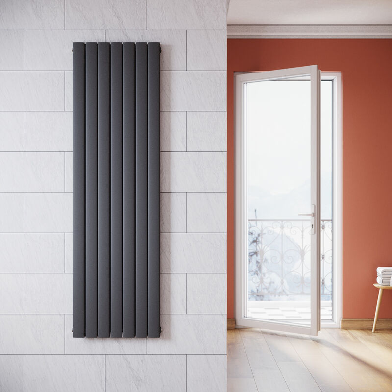 SONNI Radiateur eau chaude en acier Conception murale Vertical Tube plat Radiateur chauffage central 1800x542mm Panneau Double Anthracite (1865W)