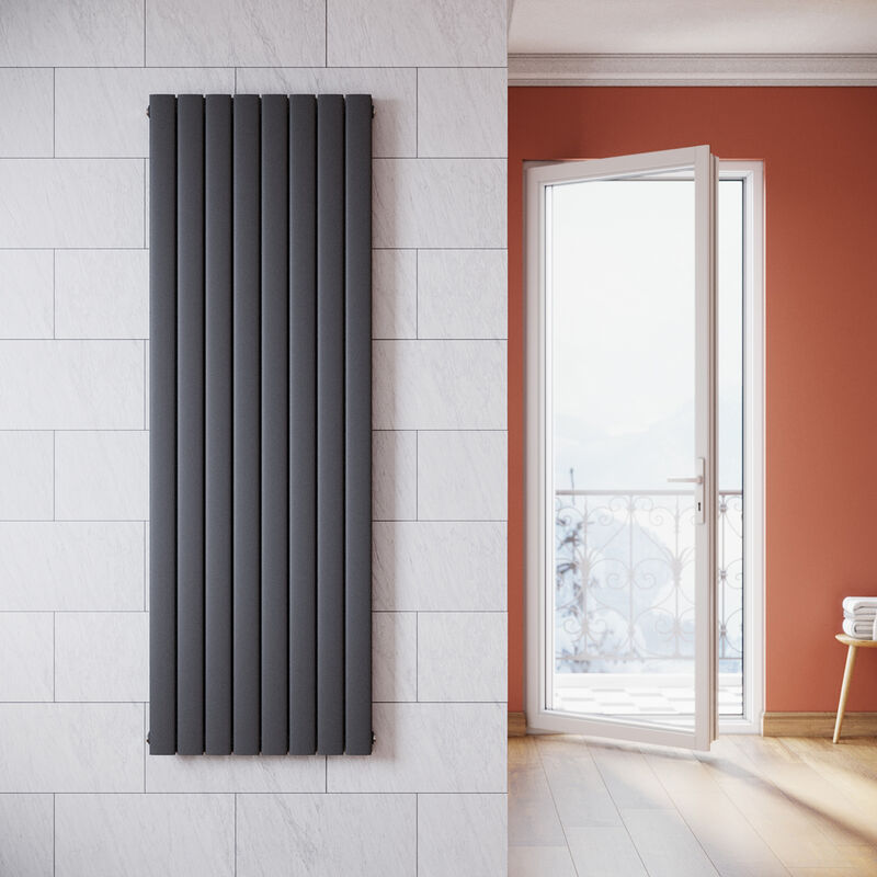 Radiateur eau chaude en acier Conception murale Vertical Tube plat Radiateur chauffage central 1800x542mm Panneau Double Anthracite (1865W) - Sonni
