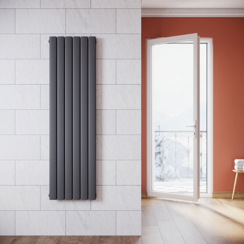 SONNI Radiateur eau chaude en acier Conception murale Vertical Tube plat Radiateur chauffage central 1600x465mm Panneau Double Anthracite (1406W)