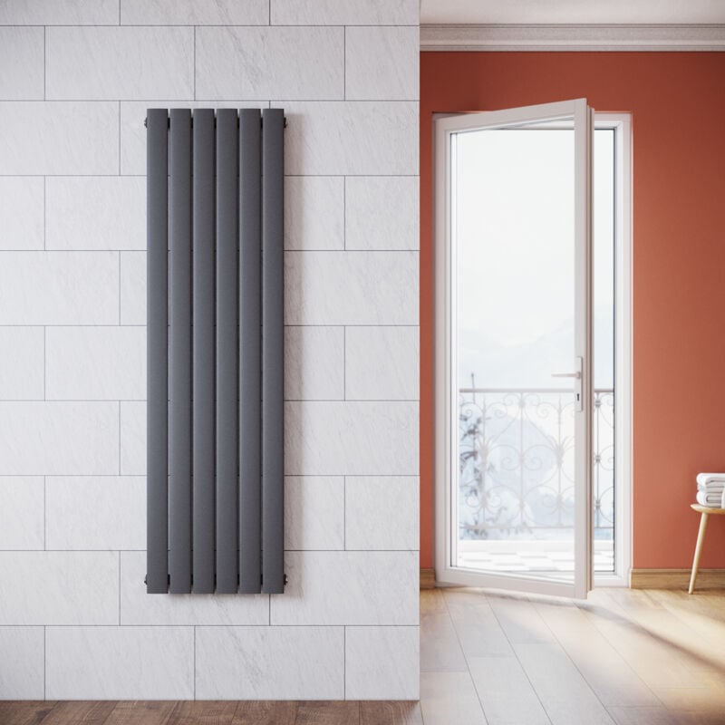 Sonni - Radiateur eau chaude en acier Conception murale Vertical Tube plat Radiateur chauffage central 1600x465mm Panneau Unique Anthracite (744W)