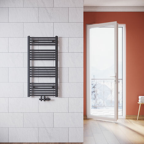 SONNI Termoarredo Scaldasalviette Verticale Radiatore ad Acqua Calda Antracite con Valvola Connessione Centrale 1000x400mm, 453 W