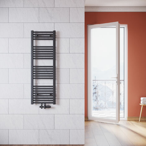 SONNI Termoarredo Scaldasalviette Verticale Radiatore ad Acqua Calda Antracite con Valvola Connessione Centrale 1200x400mm, 547 W