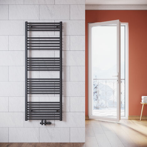 SONNI Termoarredo Scaldasalviette Verticale Radiatore ad Acqua Calda Antracite con Valvola Connessione Centrale 1600x600mm