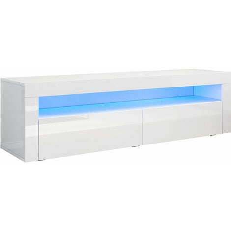 SONNI TV Board Lowboard Unterschrank mit LED Beleuchtung Weiß Hochglanz Fernsehschrank