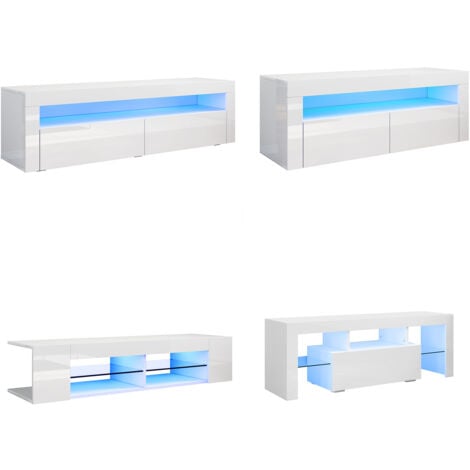 SONNI TV Board Weiß mit LED Beleuchtung TV Schrank Hochglanz Lowboard 120 x 40 x 45 cm mit 2 Klapptüren