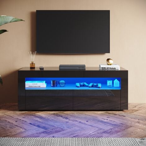 SONNI TV-Schrank mit LED-Lichtern, 2 Ausziehbaren Türen, Hochglanz Stand TV Board Geeignet für Wohnzimmer und Schlafzimmer, Schwarz, 1200 x 400 x 450 mm
