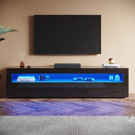 SONNI TV-Schrank mit LED-Lichtern, 2 Ausziehbaren Türen, Hochglanz Stand TV Board Geeignet für Wohnzimmer und Schlafzimmer, Schwarz, 1800 x 400 x 450 mm