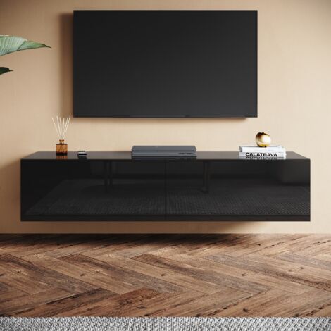 SONNI TV Schrank mit Schublade, Wandmontage/Standmontage, Moderner Hochglanz TV Board, Geeignet für Wohnzimmer und Schlafzimmer, Schwarz, 1400 x 400 x 300 mm