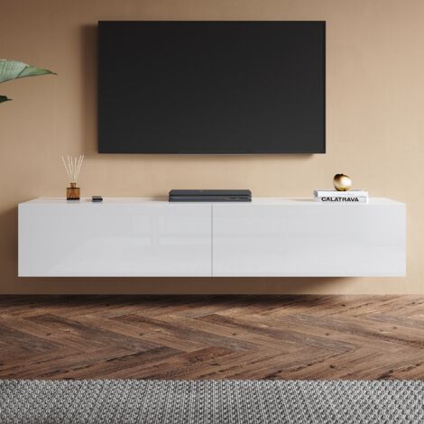 SONNI TV Schrank mit Schublade, Wandmontage/Standmontage, Moderner Hochglanz TV Board, Geeignet für Wohnzimmer und Schlafzimmer, Weiß, 1600 x 400 x 300 mm