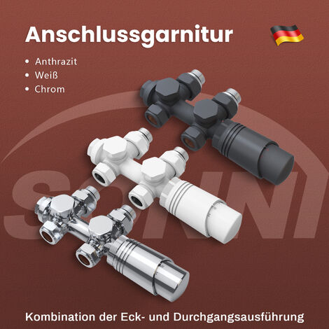 SONNI Ventil Heizkörper Thermostat Anschlussgarnitur Hahnblock Anthrazit,Eck-und Durchgangsform,Mittelanschluss 1/2"