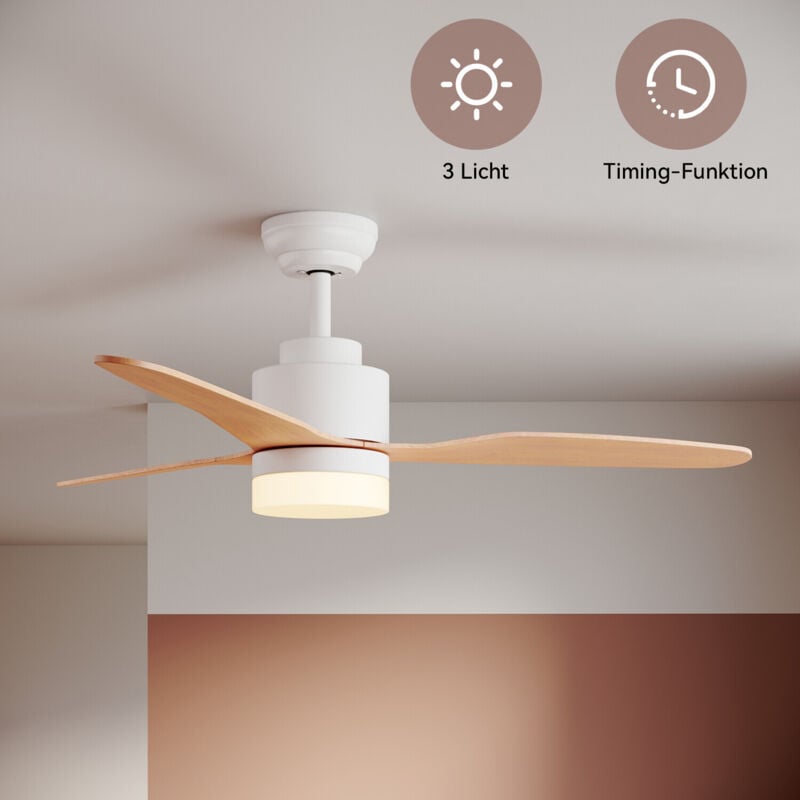 Sonni - Ventilateur de plafond avec éclairage Télécommande 119cm Lumière led Blanc 3 pales