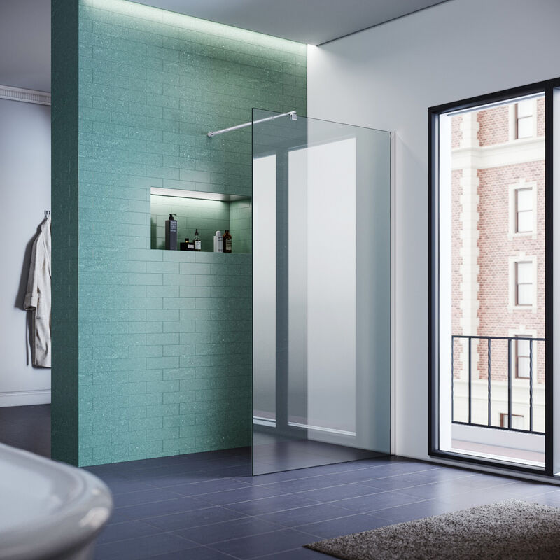 SONNI Walk In Douche Paroi de douche 8 mm verre ESG nano-revêtu 80x200 cm verre clair, stabilisateur extensible 70-120 cm
