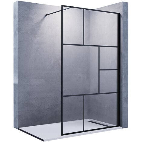 SONNI Walk in Dusche Duschwände Duschwand Duschabtrennung Schwarz 8mm NANO Echtglas 120x200cm mit 120cm Stabilisierungsstange