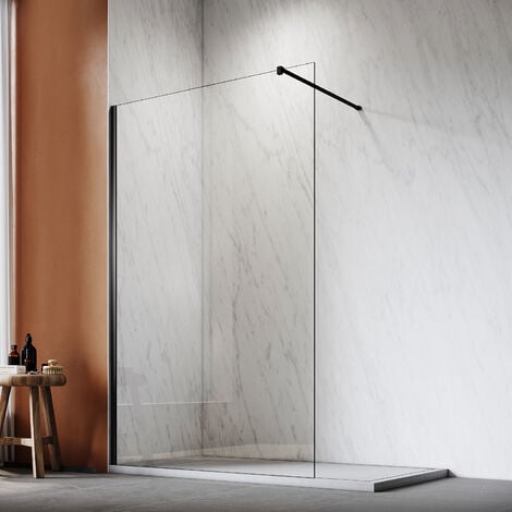 SONNI Walk In Dusche Duschwand 10mm Nanobeschichtung glas mit Haltestange  mit Duschwanne grau 120x200cm