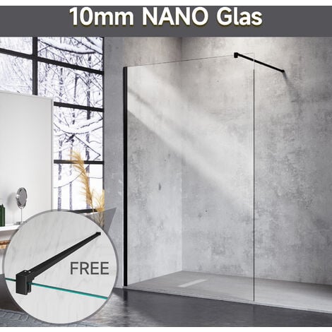 SONNI Walk In Dusche Duschwand 10mm Nanobeschichtung glas mit Haltestange Schwarzer Aluminiumrahmen 120x200cm