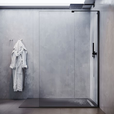 SONNI Walk in Dusche Duschwand, Duschtrennwand Glaswand 90 x 200 cm Nanobeschichtung glas mit Splitterschutzfolie, Schwarz L-Stabilisator,einfache Reinigung