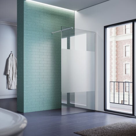 SONNI WALK IN Dusche Glas Duschwand 8mm Teilsatiniert Duschabtrennung Duschkabine mit 100 cm Stabilisierungsstange 120x200cm
