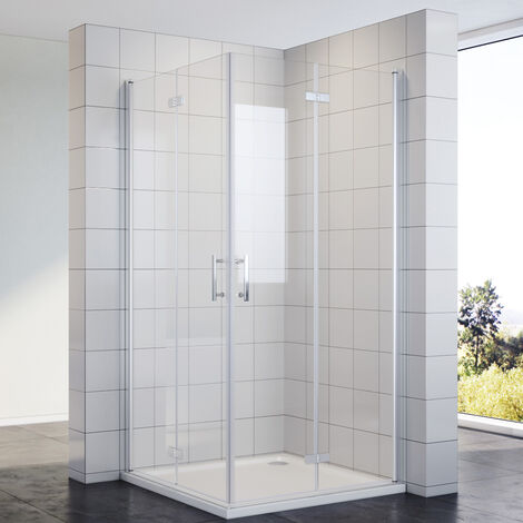 SONNI Walk in Duschkabine eckeinstieg mit falttüren 180º beide Seiten faltbar Nanobeschichtung glas Dusche Duschabtrennung 100x100x195cm