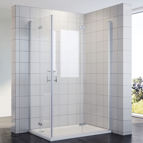 SONNI Walk in Duschkabine eckeinstieg mit falttüren 180º beide Seiten faltbar Nanobeschichtung glas Dusche Duschabtrennung 120x90x195cm